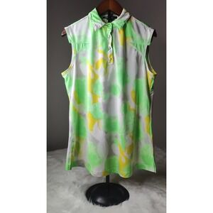 DKNY Golf Sleeveless Polo Shirt‎ Athletic Golfing Top Green Yellow White Small